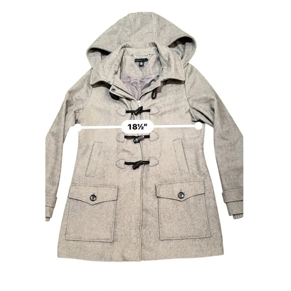 Tommy Hilfiger Women's SZ M Wool Blend Removable Hood  Toggle Coat Grey - Picture 5 of 10